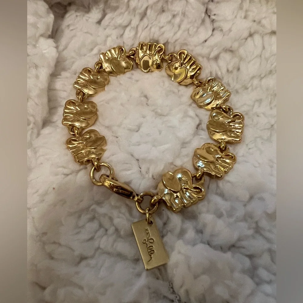 Lilly Pulitzer Gold Sculpted Elephant Bracelet EUC - Picture 1 of 7